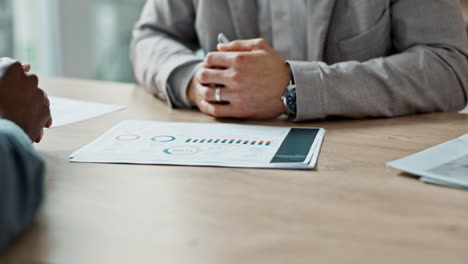 diverse business people, hands and graphs