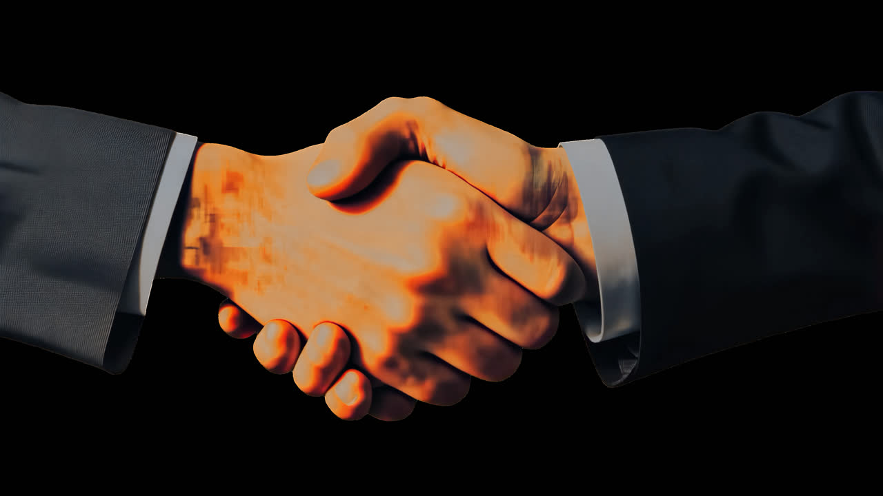 Business handshake partnership agreement animated overlay, transparent 4K video, alpha channel
