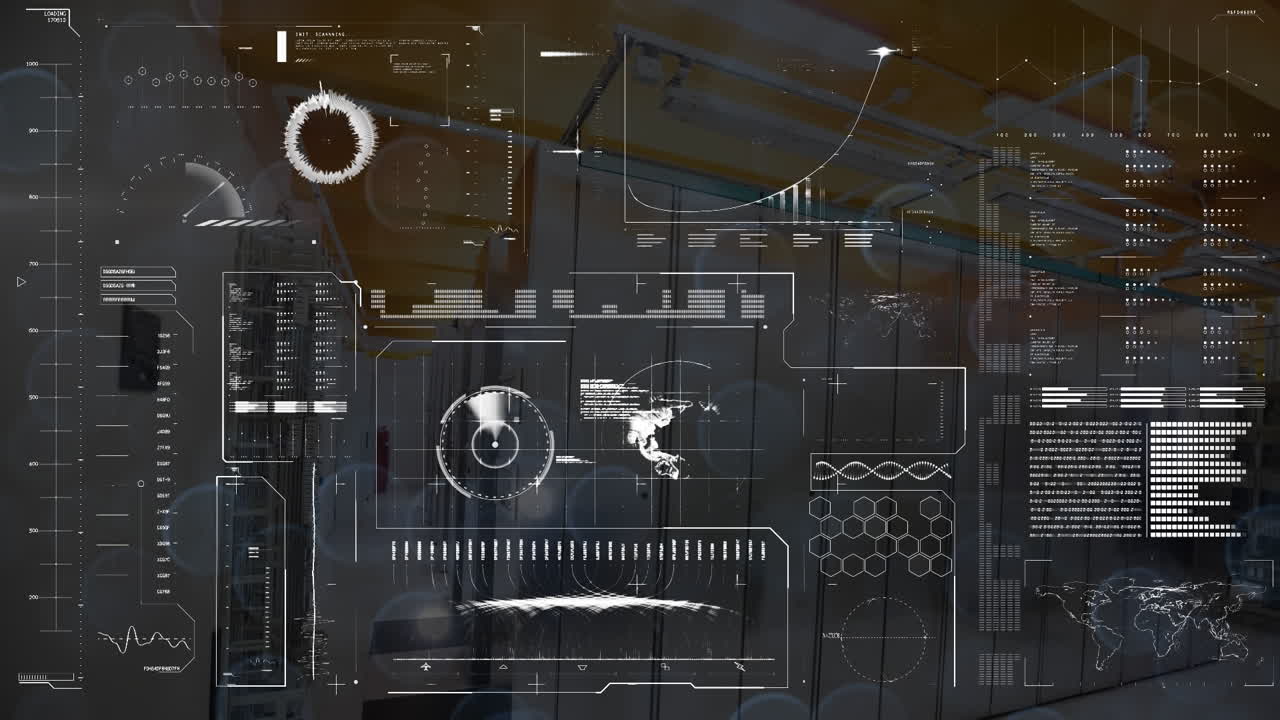 animazione dei dati con elaborazione hud su interfaccia digitale