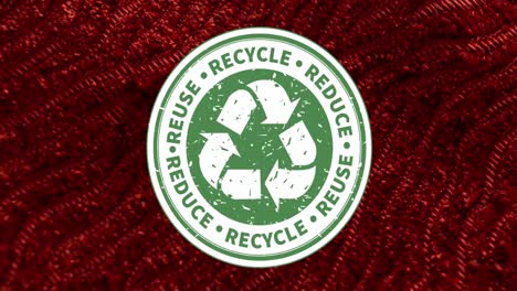 Animation-of-green-recycling-icon-over-red-mesh