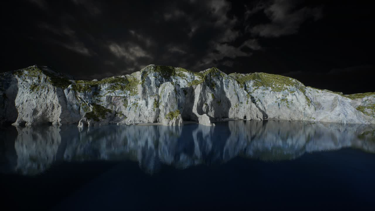 어두운 폭풍 구름이 있는 피오르드