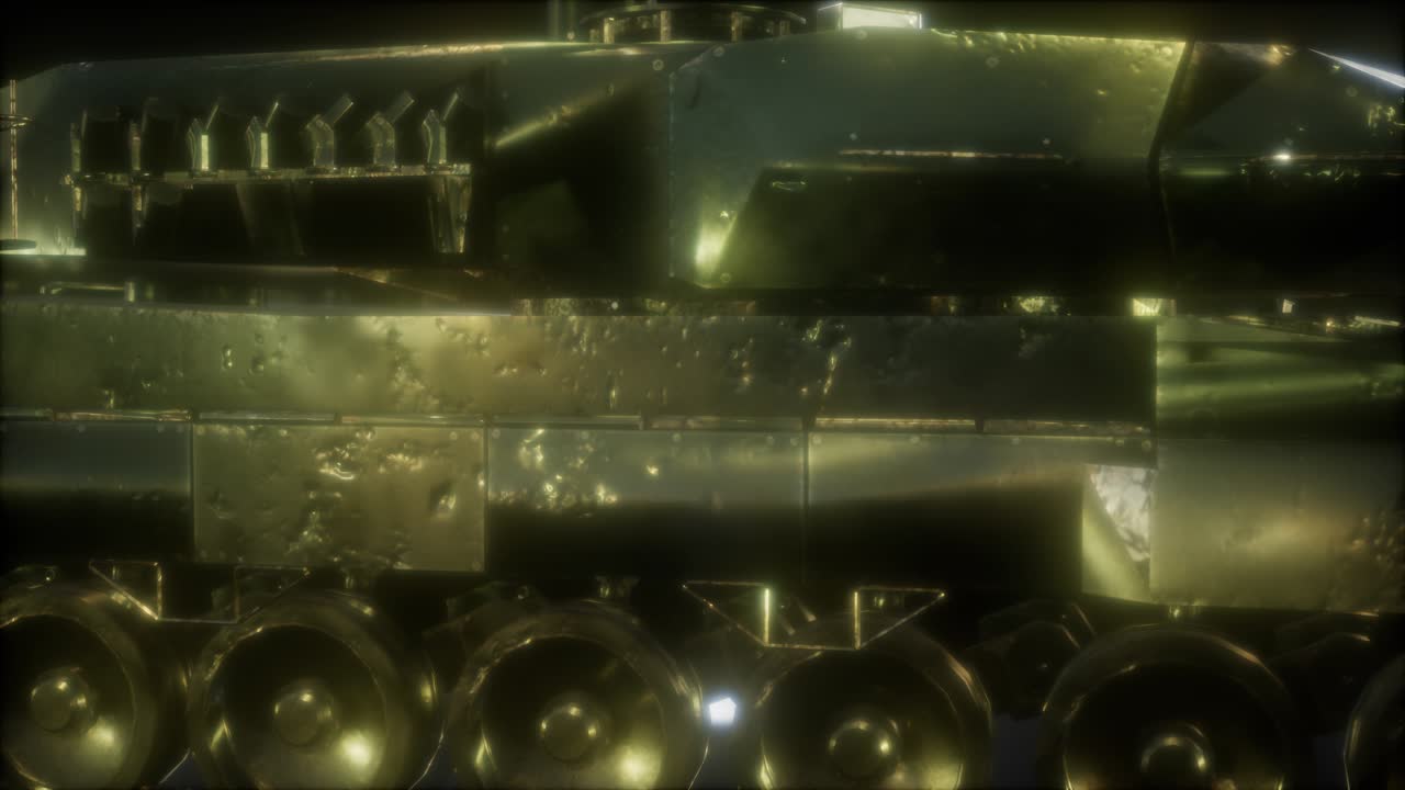 tanque en la oscuridad con luces brillantes