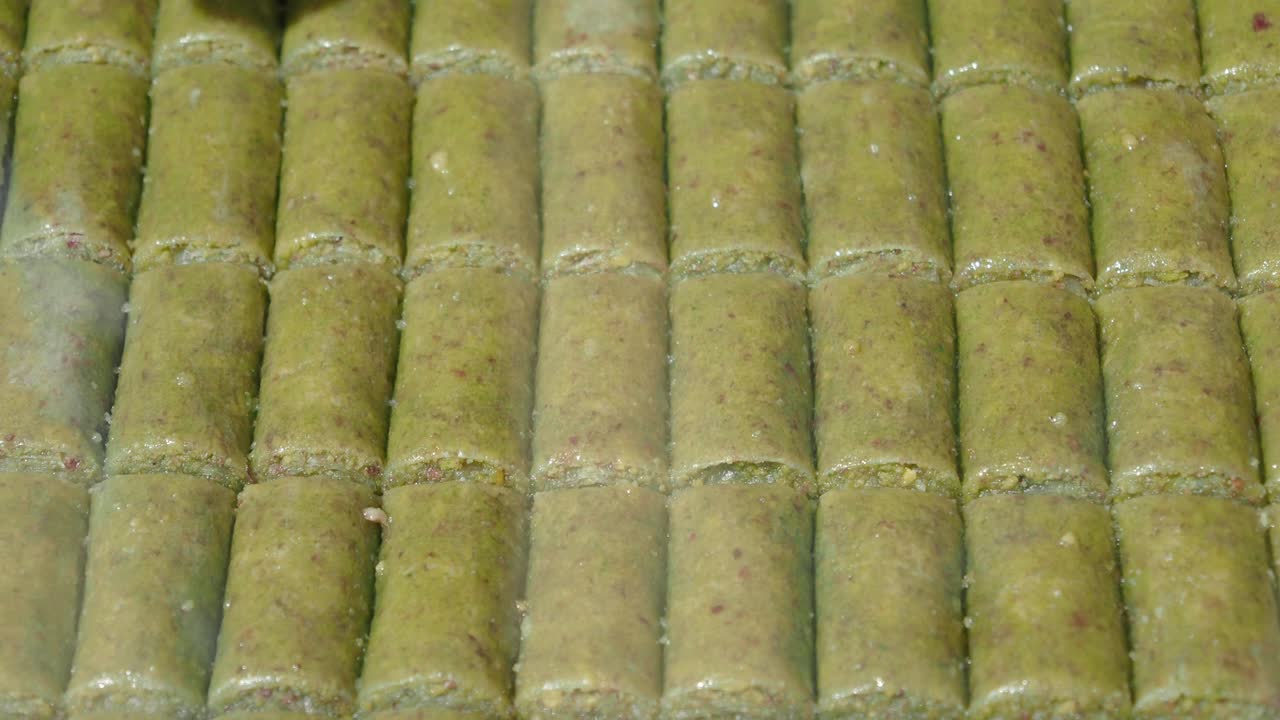 Rows of Green Pistachio Baklava