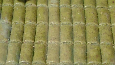 rows of green pistachio baklava