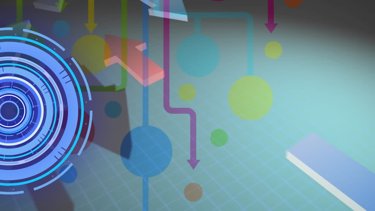 animación de la exploración del alcance sobre formas coloridas sobre fondo blanco