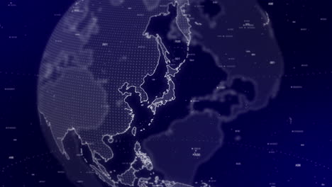 un fondo de video cinematográfico muestra un globo digital girando, haciendo zoom en el país de japón