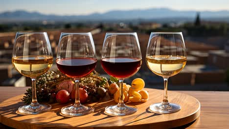 wine tasting experience with various wines at sunset in beautiful landscape