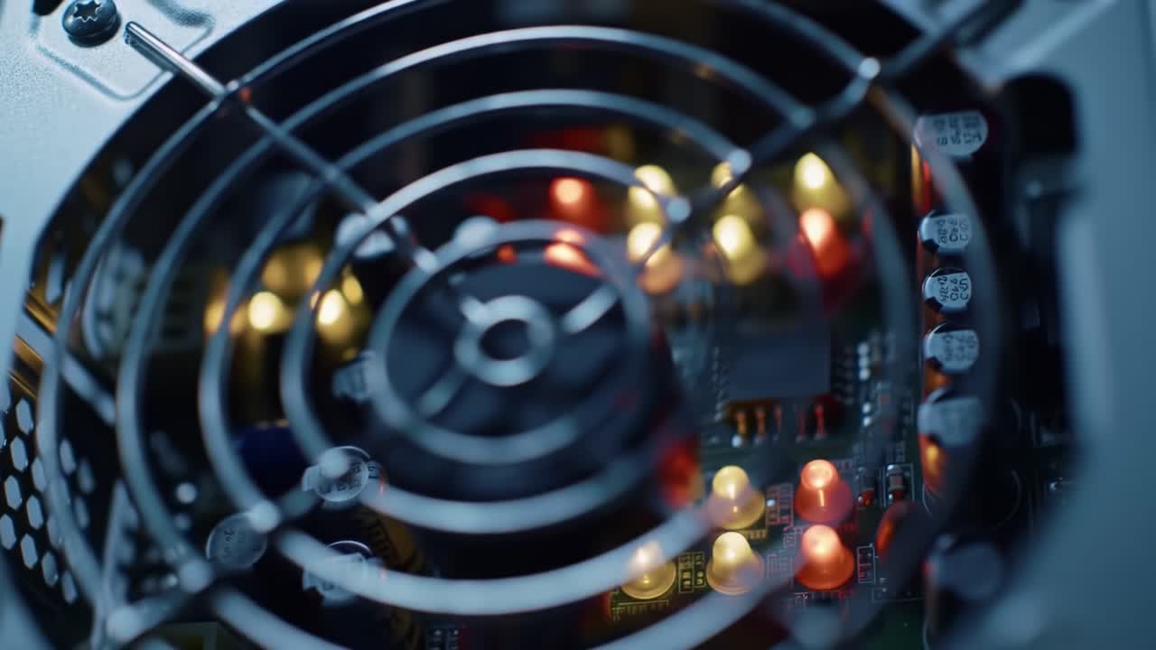 Close-up view of a computer power supply unit