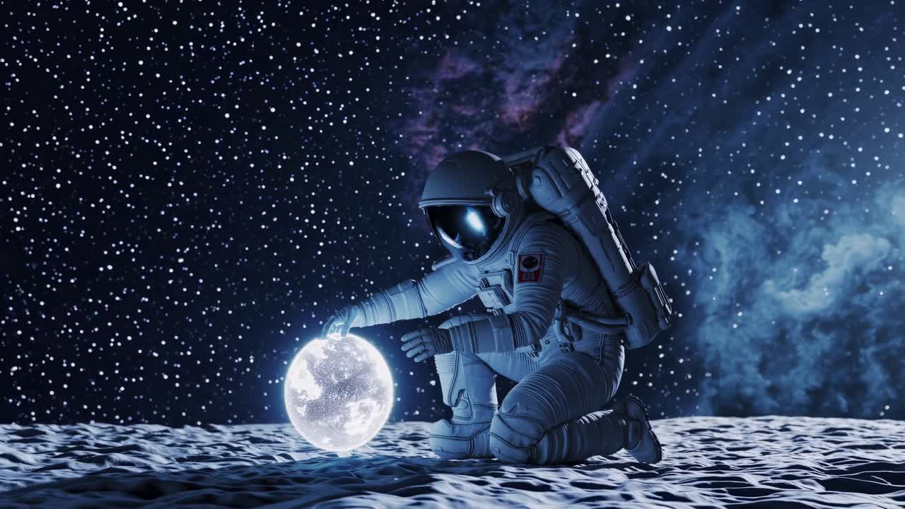 Astronaut på Månen med Jorden