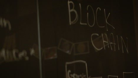 blockchain diagram on a darkboard