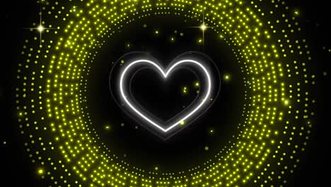 Animation-of-neon-heart-over-flashing-yellow-light-pattern