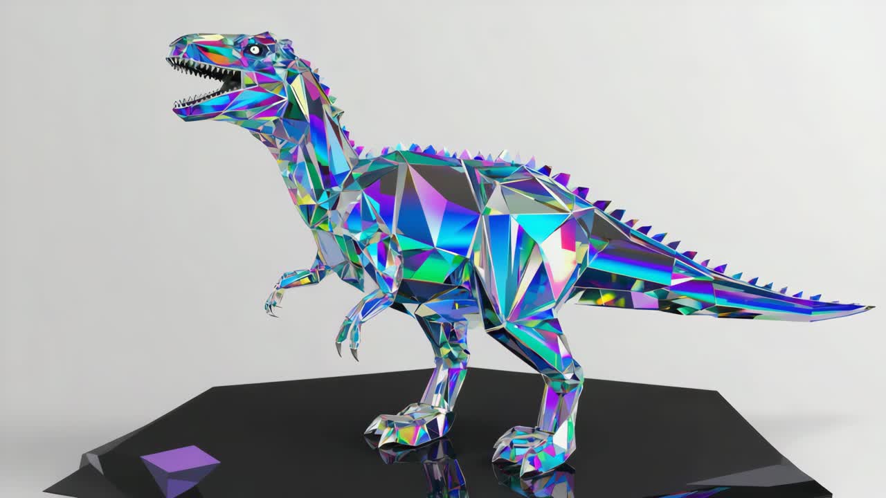 Geometric Iridescent Dinosaur Statue