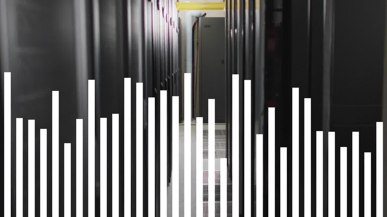 gráfico blanco procesamiento de datos sobre servidores en la sala de servidores de computadoras