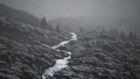 mountain stream in rain