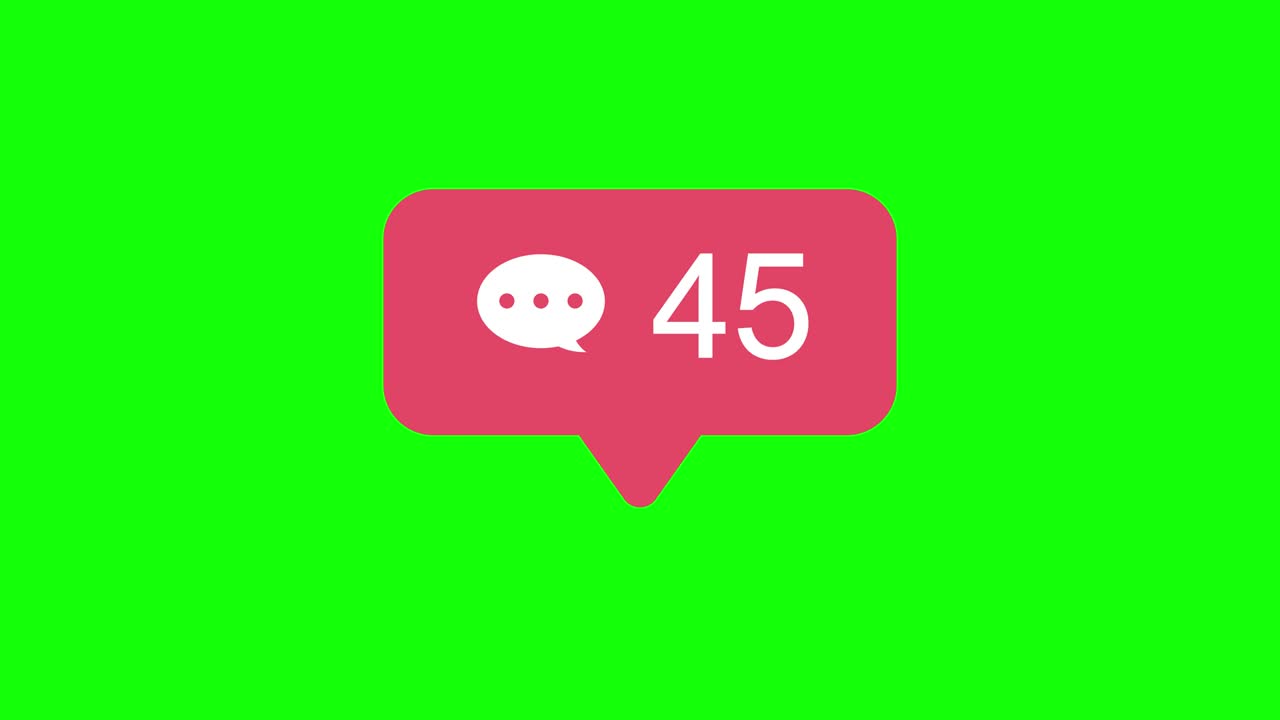 Comment icon, social media, alpha matte, 4K, count-up, animation, green-back, chroma key