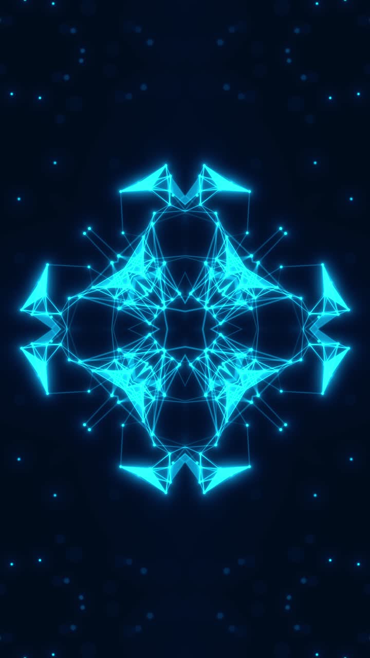 Vj Loop Caleidoscopio al neon blu. Video in loop verticale