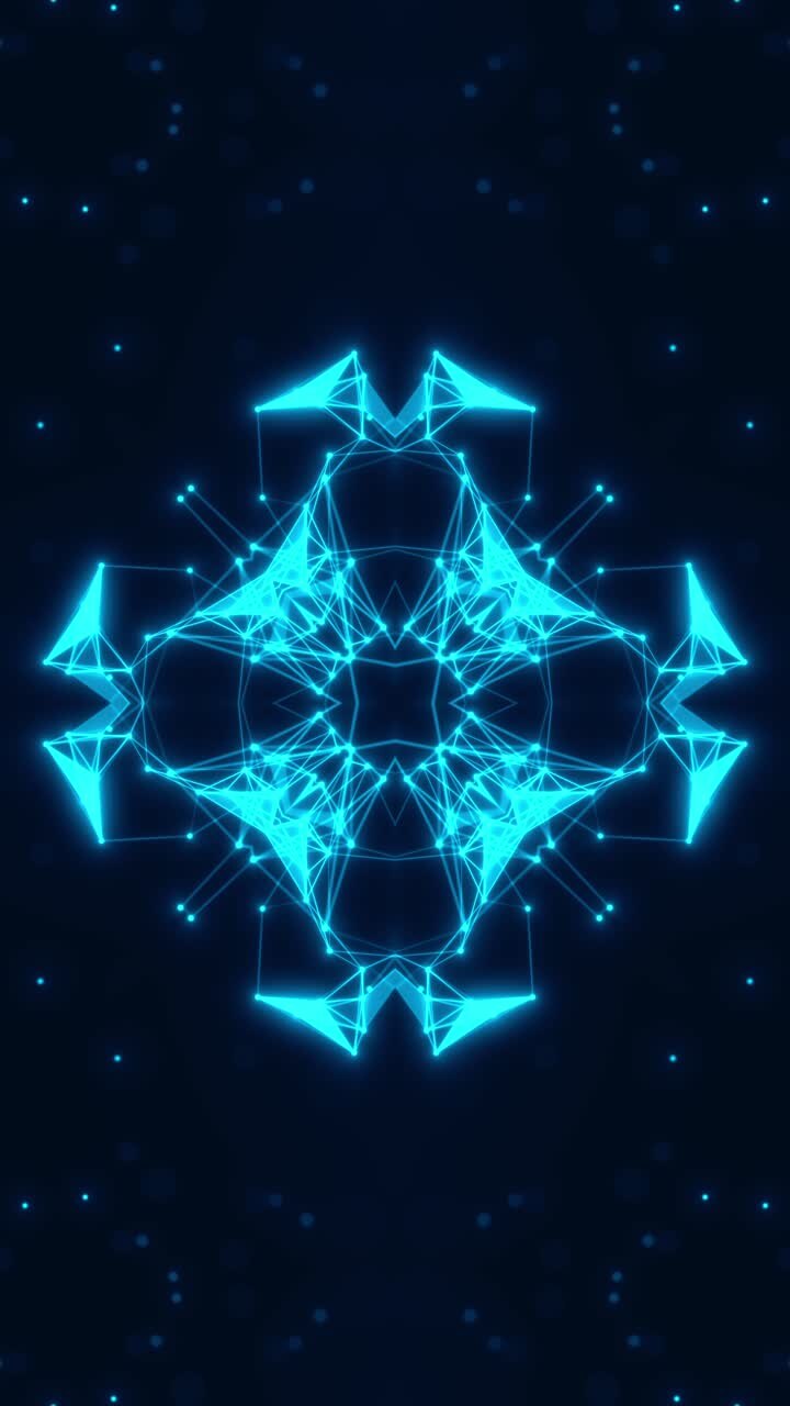Vj Loop Caleidoscopio al neon blu. Video in loop verticale