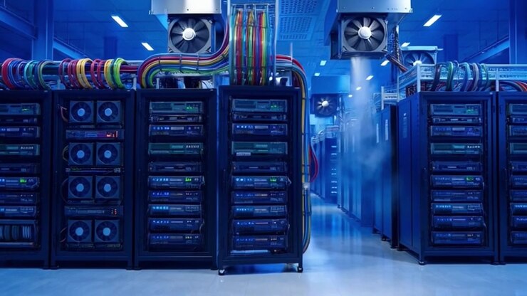 Raggi di server racks in un moderno data center