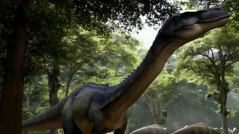 dinosaurio en un exuberante bosque de la selva