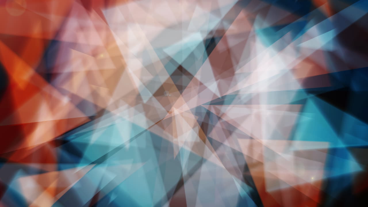 Abstract triangle geometrical multicolored loop background. Blurry glowing animation.