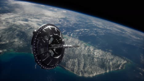 satélite espacial futurista en órbita alrededor de la tierra