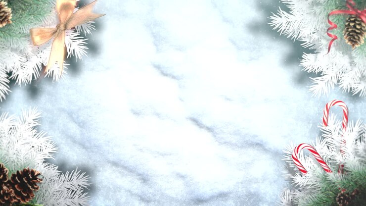 geanimeerde close-up groene boomtakken en speelgoed op sneeuwachtergrond