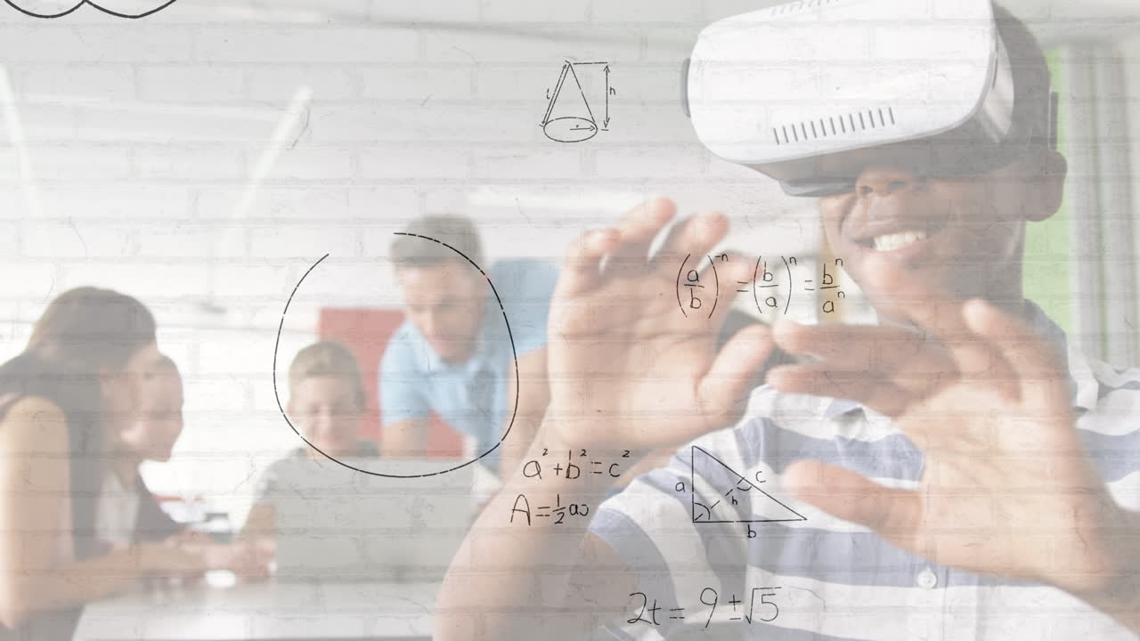 animación de ecuaciones matemáticas sobre diversos escolares utilizando auriculares vr