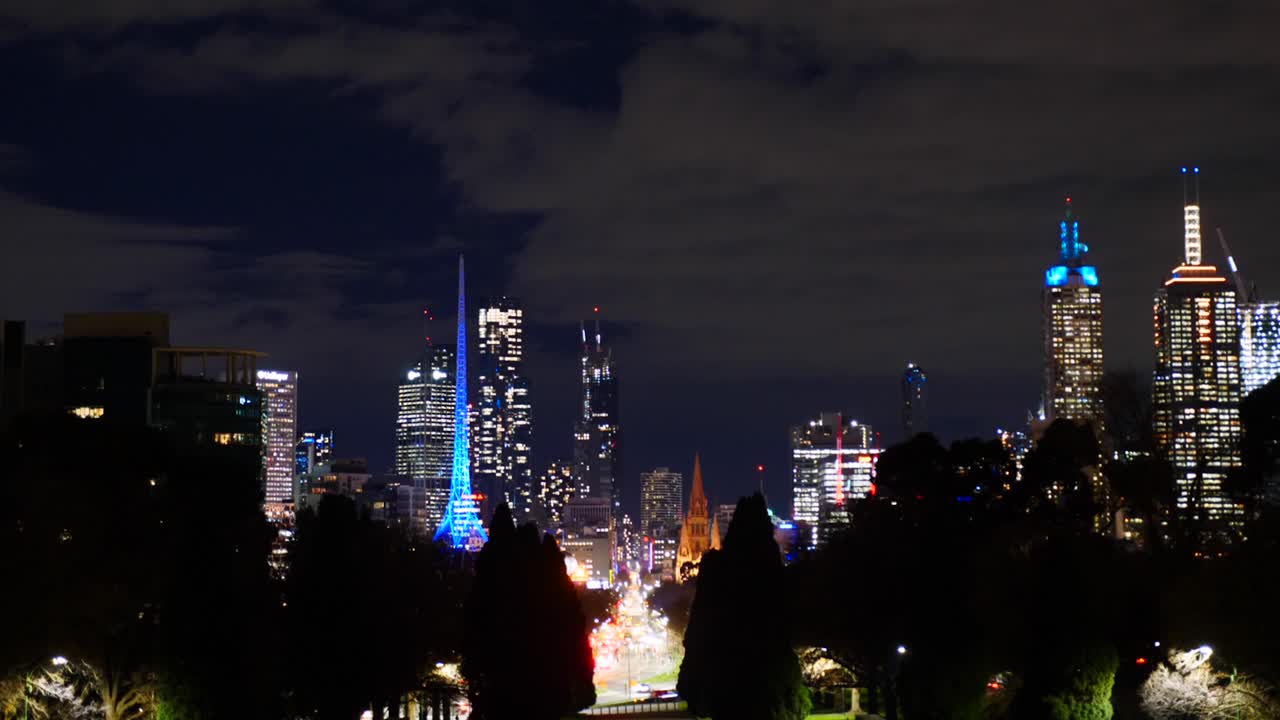 timelapse del horizonte de paranoma de melbourne en la noche timelapse de la noche de la ciudad de melbourne
