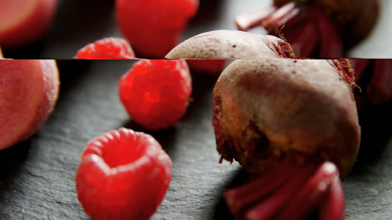 frutas y verduras en tablero de hormigón 4k