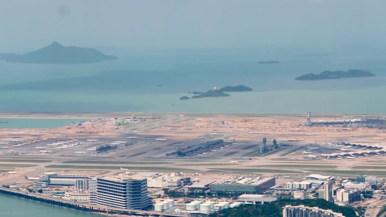High angle time lapse of HKIA airport taken from Lantau Island
