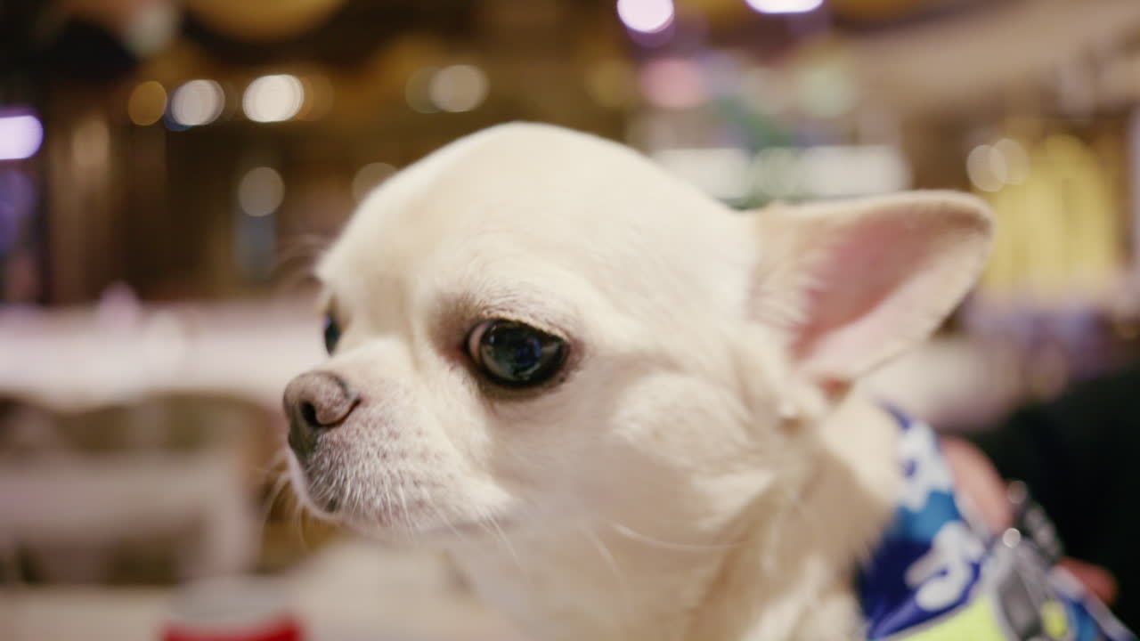 暖かい室内で目を閉じて休んでいる小さなチワワ犬のクローズアップ。