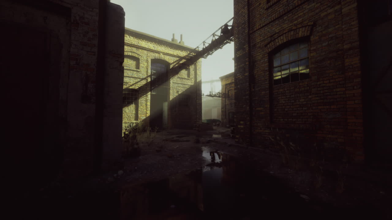 Abandoned alleyway bathed in soft sunlight hints at forgotten stories