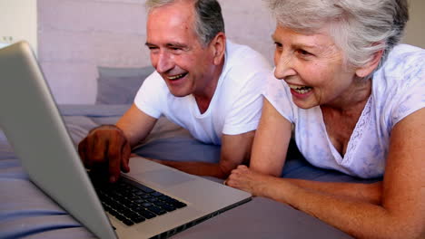 elderly couple using laptop together