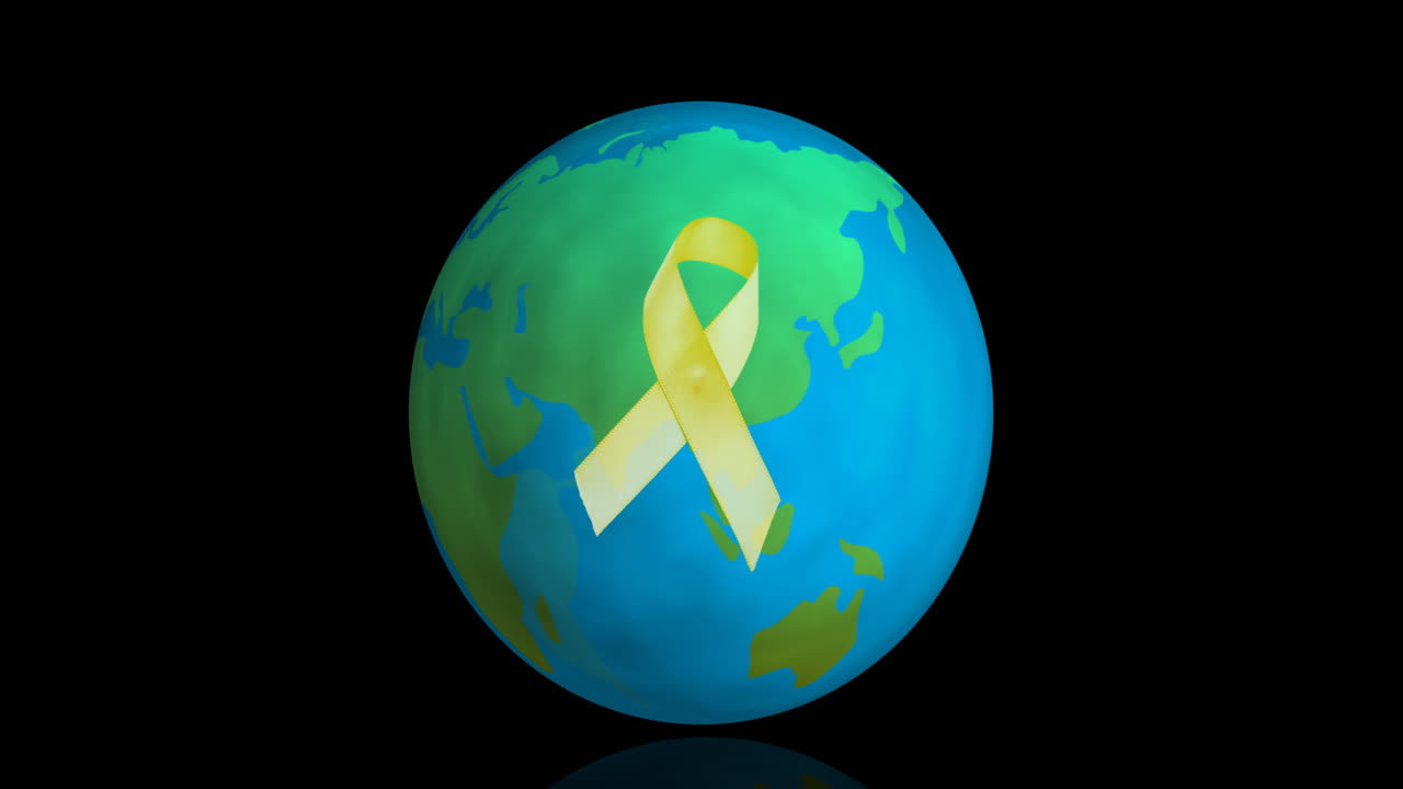 Animazione di nastro giallo su globo su sfondo nero