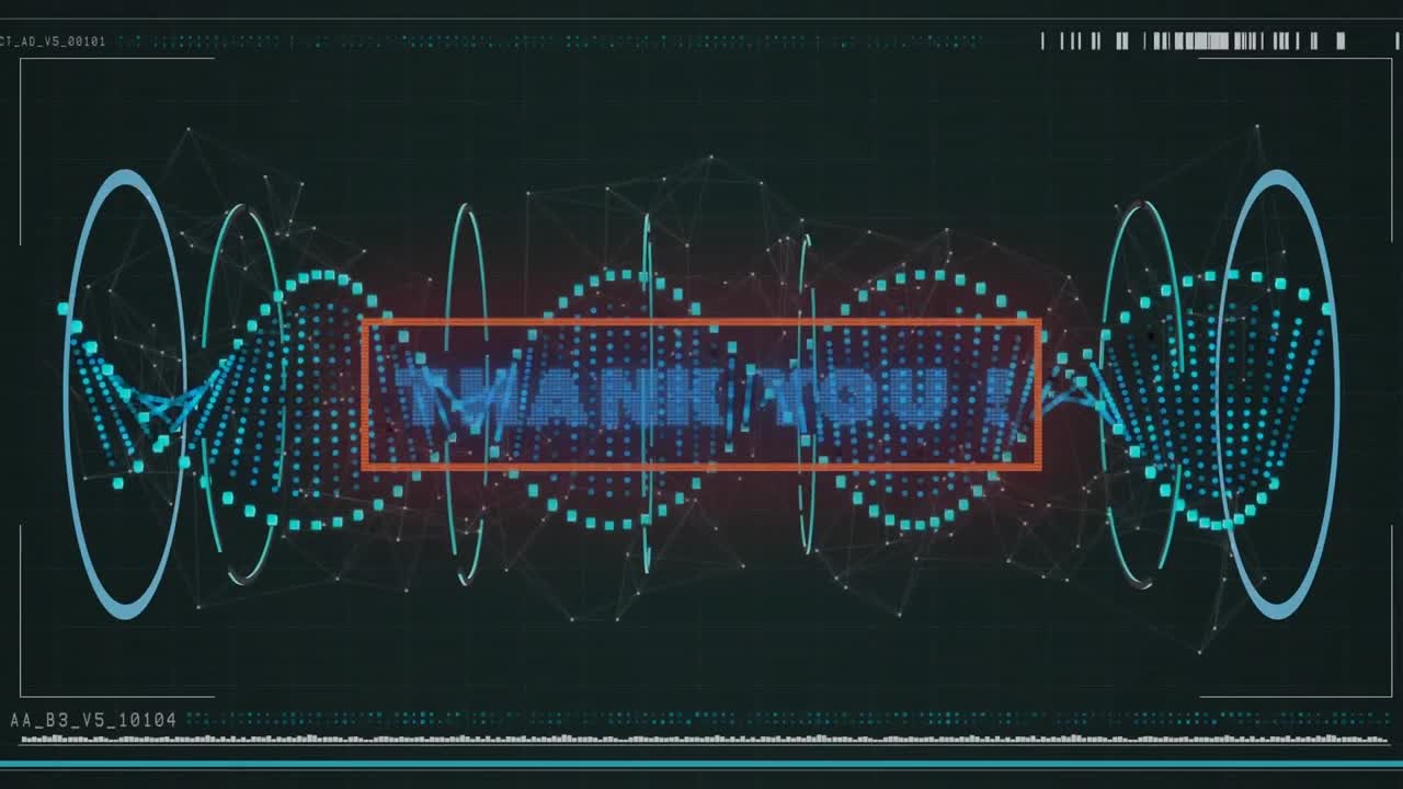 animación de texto de agradecimiento sobre cadena de adn giratoria verde