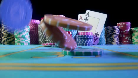 casino table with chips, dice and cards