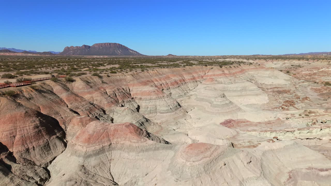 Colorful striped rocks and eroded hills of Valle Pintado, Ischigualasto Park, San Juan, Argentina