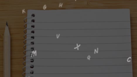 Animation-of-letters-changing-over-ruled-notebook-and-pencil