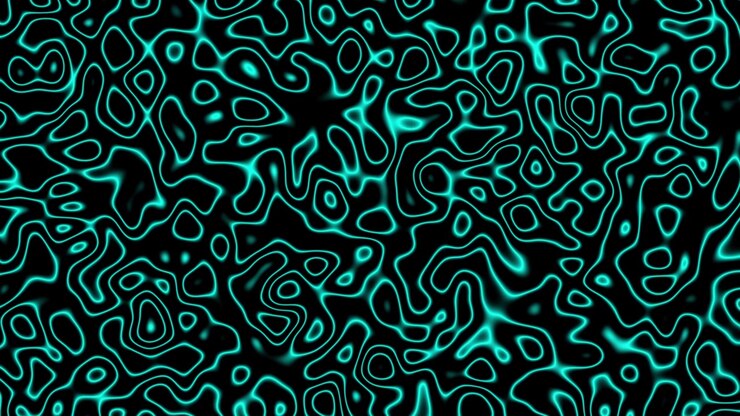 Cyan plasma liquid loops moving continuously against black background, abstract vfx graphic overlay