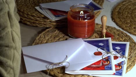 Preperation-for-christmas-cards-making-at-home-with-hot-wax-stamp