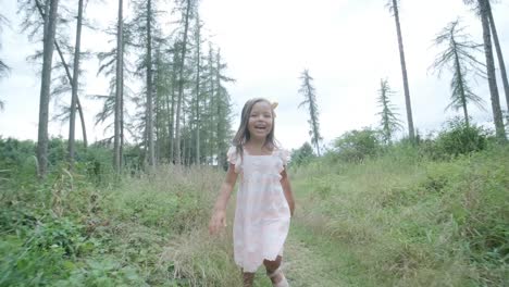 a pregnant woman and her young daughter, both dressed in white, walk hand-in-hand through a grassy park. the scene captures a serene moment of family bonding in nature, surrounded by trees.