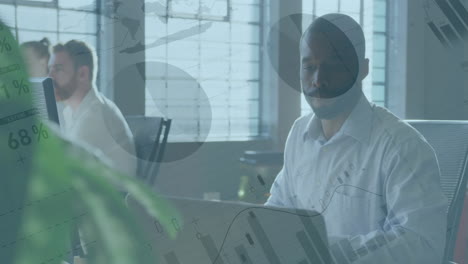 animation of data processing over diverse business people in office