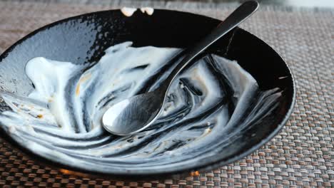 empty plate with leftovers and spoon