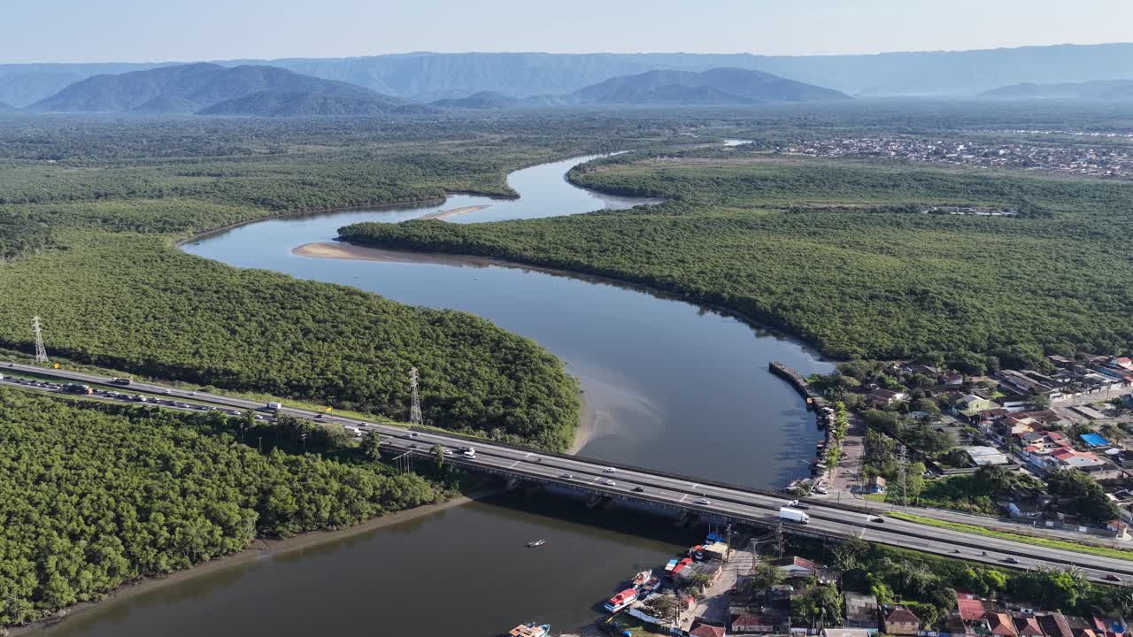 Itanhaem River At Itanhaem In Sao Paulo Brazil. Coast City Skyline. Atlantic Forest Landscape. Summer Travel. Itanhaem River At Itanhaem In Sao Paulo Brazil. Nature Scenery