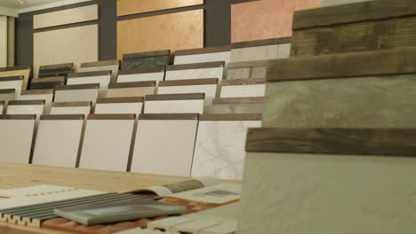 samples of decorative plasters on panels. showroom