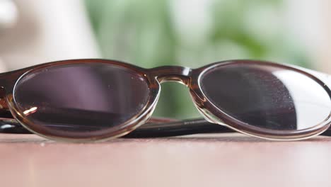 close-up of brown round sunglasses