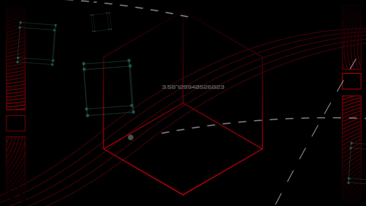 검은색 배경의 기하학적 모양에 대한 데이터 처리의 애니메이션