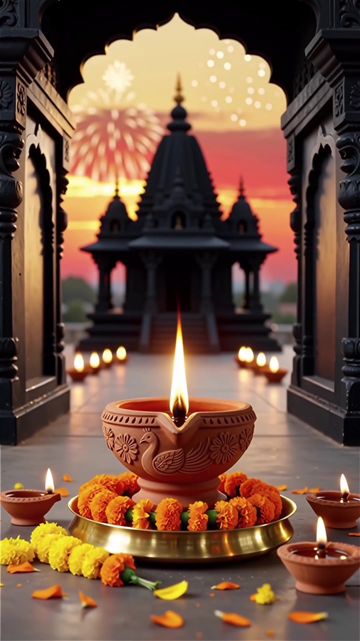 Sfondo del Festival Diwali con lanterne e decorazioni tradizionali Diyas.