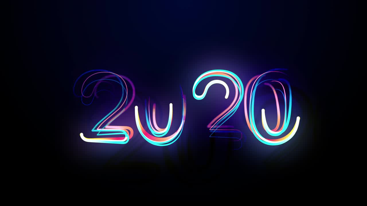 2020 Bright Multicolored Animation Numerals of the New Year Flicker and Glowing