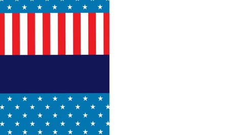 animation of red, white and blue american flag colours with copy space on white